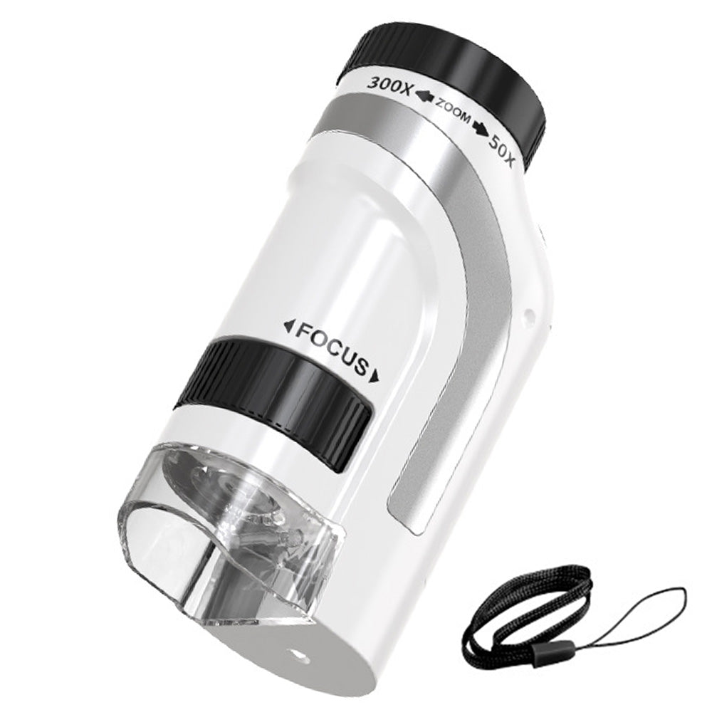 50X-300X Handheld Microscope with LED Lights Portable Pocket Zoom Silver