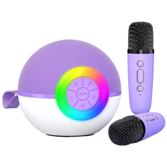 Portable Karaoke Microphone Machine Mini Bluetooth Speaker with 2 Wireless Mics Purple