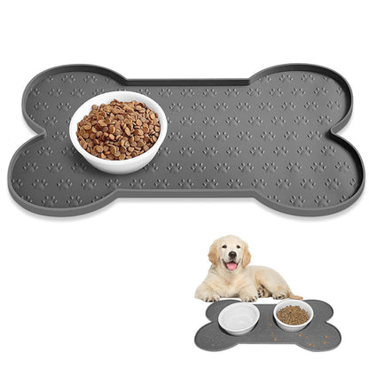Dog Food Mats for Floors Waterproof Silicone Dog Bowl Mat with Raised Edge Grey