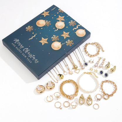 24PCS Christmas Jewelry Advent Calendar with Bracelet Necklace Rings & Earrings Style 1