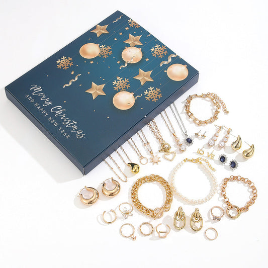 24PCS Christmas Jewelry Advent Calendar with Bracelet Necklace Rings & Earrings Style 1