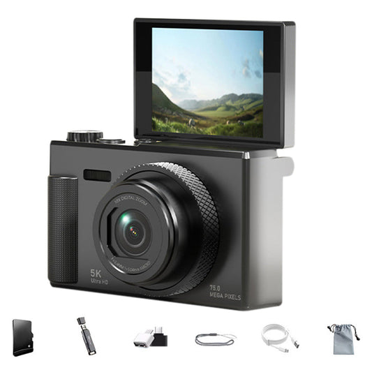 5K Digital Camera ¨C 18X Zoom Flip Screen Point-and-Shoot with 64GB Memory Card Black