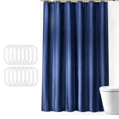 Waterproof Shower Curtain with 12 Hooks -Dark Blue