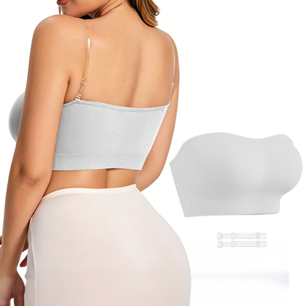 Women Strapless Wirefree Bandeau Bra-White