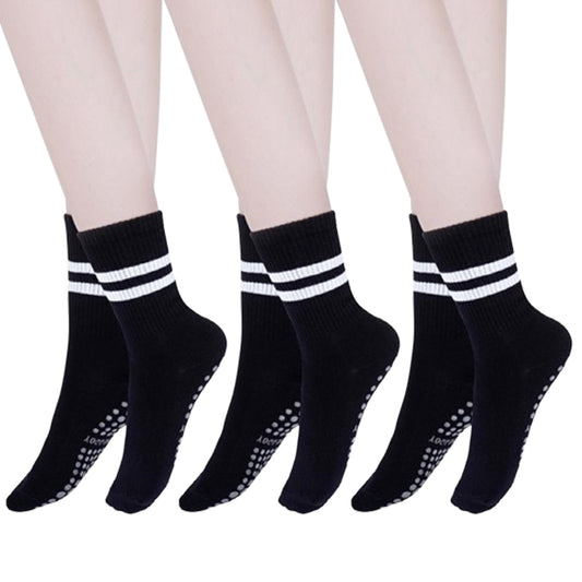 3 Pairs of Yoga Socks Non-Slip Grips Anti-Skid Pilates Barre Dance Cushioned Socks Black