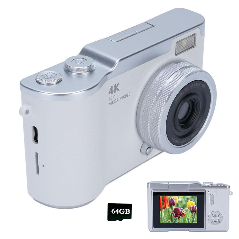 HD 1080P Retro Digital Camera with 2.4-inch Flip Screen for Photos & Video White