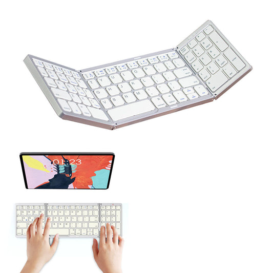 Foldable Bluetooth Keyboard Wireless Portable Keyboard Rechargeable for Laptop Tablet Smartphone Device Silver