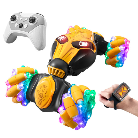 4WD Gesture Sensing RC Stunt Car with Drift Lights & Music Hand-Controlled Toy Yellow