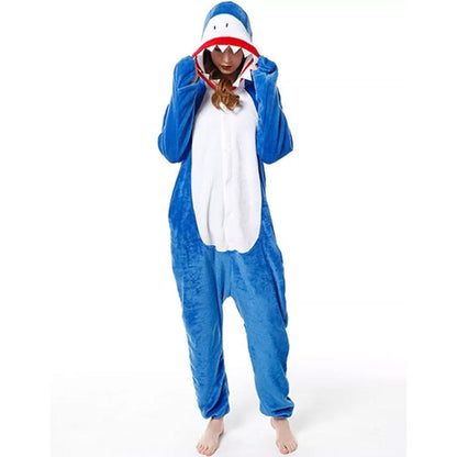 Adult Onesie Hoodie Animal Costume Pajamas Winter One-Piece Cosplay Sleepwear Blue