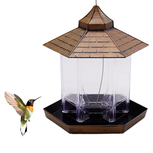 Outdoor Hanging Bird Feeder Gazebo Shape Seed Container Bronze
