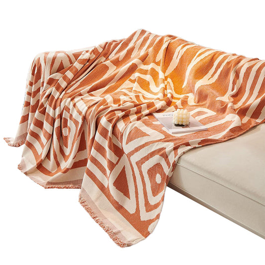 Boho Couch Cover Geometric Sofa Blanket Furniture Protector Orange