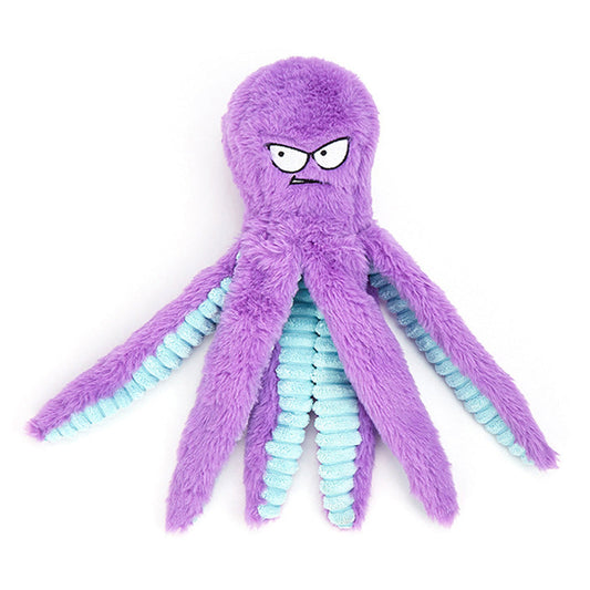 Interactive Plush Dog Toy with Squeaker and Crinkle Tentacles for Medium & Large Dogs Purple