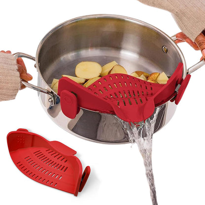 Clip-On Silicone Kitchen Strainer ââ‚?For Pasta  Noodles  Vegetables  Fruit Red