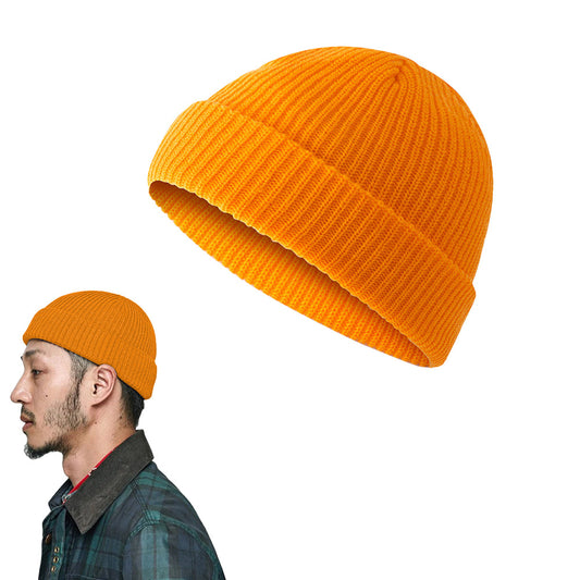 Unisex Mini Fisherman Beanie Winter Spring Hat Knitted Cap Yellow