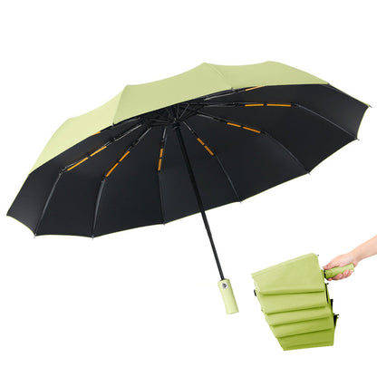 Automatic Folding Umbrella UV Protection Sun Umbrella with Safe Reflective Stripe Green