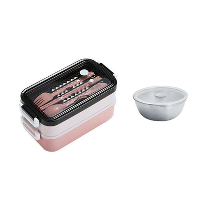 Stackable 3-Compartment Bento Box Lunch Containers with Dinnerware & Seal Cover Pink