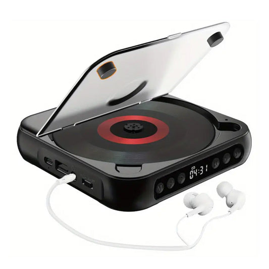 Portable Bluetooth CD Player Supports USB /Wired Playback Rechargeable Walkman Black