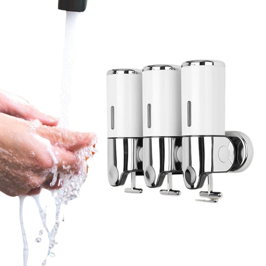 3-Chamber Shower Soap Dispenser Wall-Mounted Shampoo and Conditioner Dispenser with Visible Window White