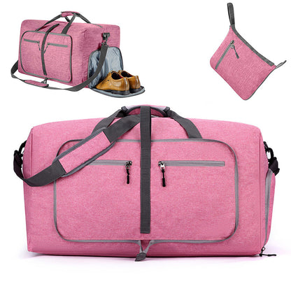 Large Foldable Travel Duffel Bag Carry-On Shoulder Bag with Shoe Compartment Pink