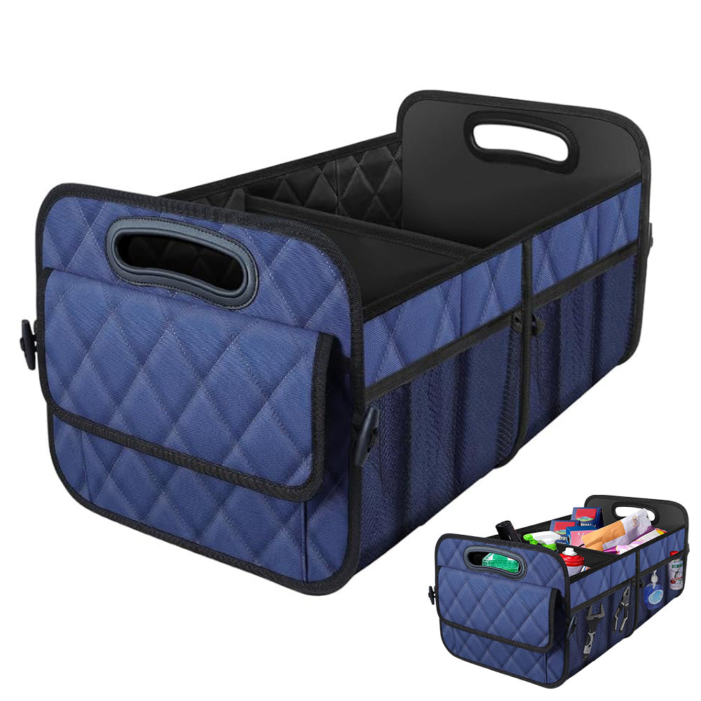 55L Foldable Car Trunk Organzier 6-Pocket Storage Box for Home Car Office Blue