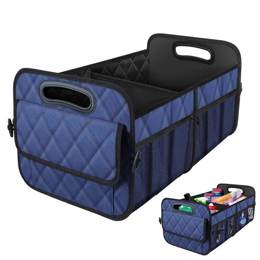 55L Foldable Car Trunk Organzier 6-Pocket Storage Box for Home Car Office Blue