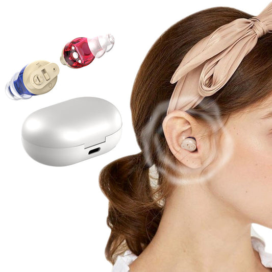 Wireless Hearing Amplifier Rechargeable Hearing Aids with Portable Charging Case Sound Enhancement for Hearing Loss Blue and Red