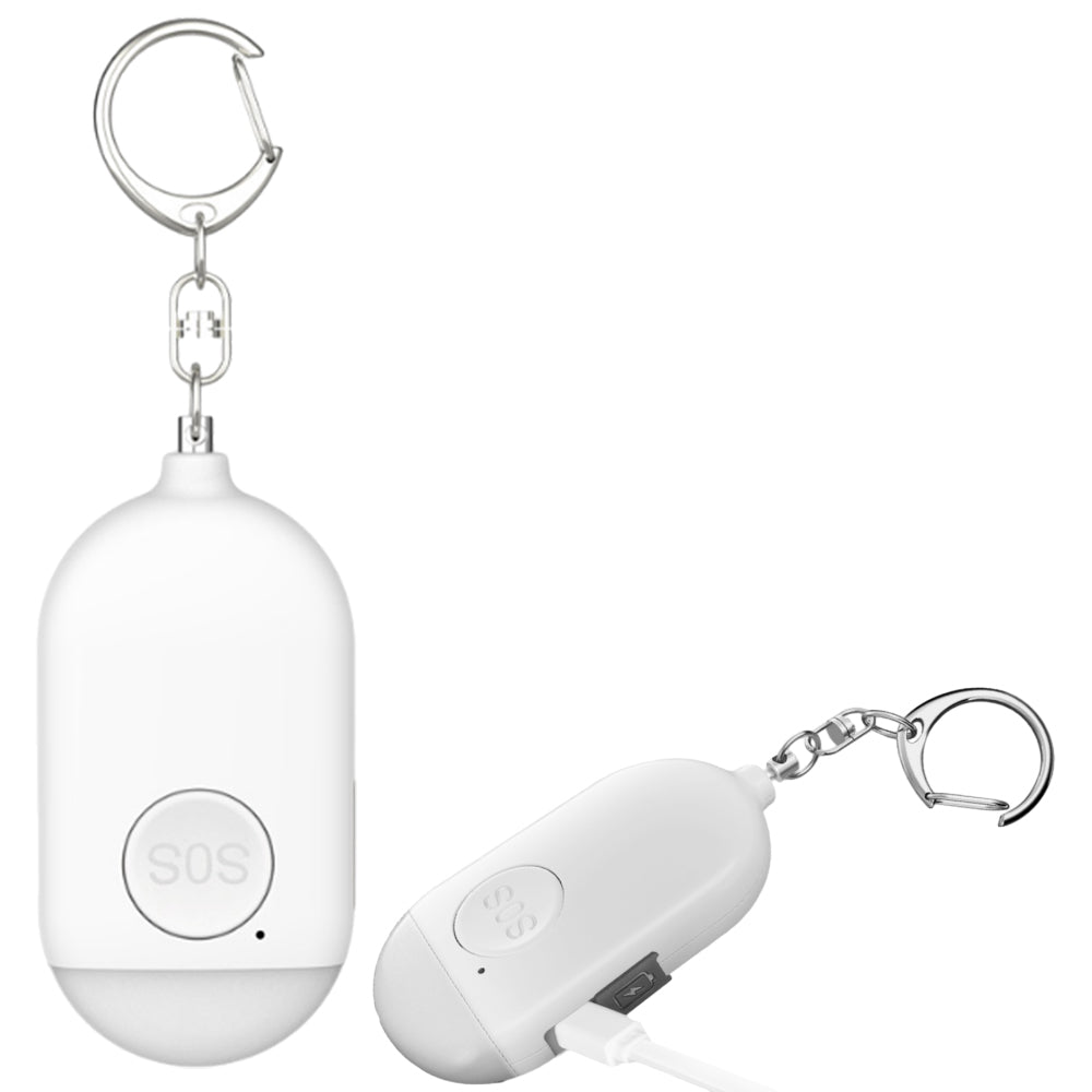 130db Personal Alarm Security Alarm with Keychain LED Flashlight Self Defense Alarm White