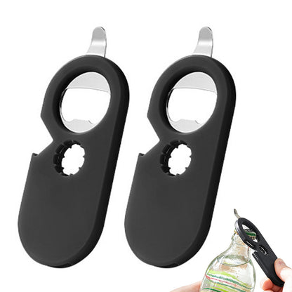 2Pcs 5-in-1 Bottle Can Opener Kitchen Twist Cap Pull Tab Tool with Easy Attached Storage Black
