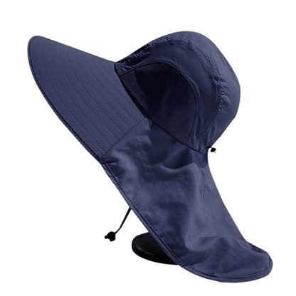 Unisex Wide Brim Sun Hat with Neck Flap UV Protection Fishing Cap for Outdoor Hiking Navy Blue