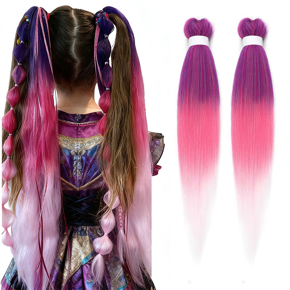 2Pcs Pre-Stretched Braiding Hair Extensions Synthetic Cosplay Hair Extensions Purple-Pink Ombre