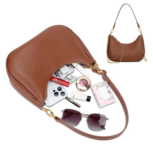 Shoulder Bag with Chain and Strap Design ¨C Underarm Purse Handbag for Women Brown