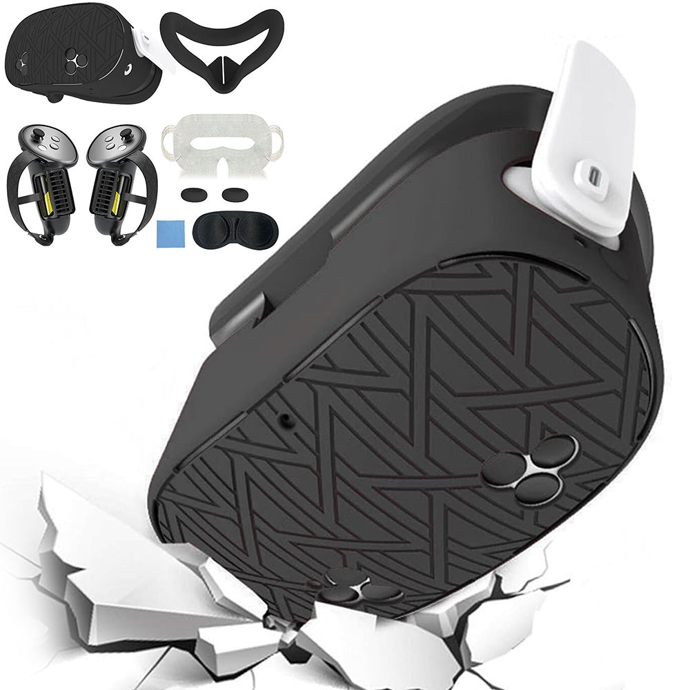 7-Piece Silicone Protective Case Set for Meta Quest 3S VR Headset Accessories Black