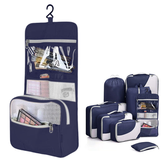 8Pcs Set Travel Packing Cubes Compression Storage Bags for Suitcases Navy