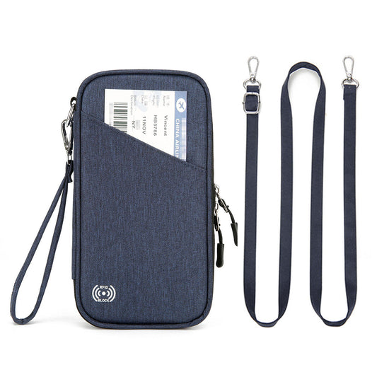 RFID Blocking Passport Holder Family Travel Card Organizer With Zipper Blue