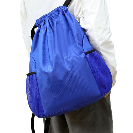 Sports Drawstring Backpack with 2 Pockets Large-Capacity Basketball Bag Royal Blue