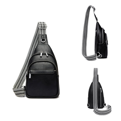 Women Crossbody Bag PU Leather Sling Bag Small Chest Bag Shoulder Pack Black