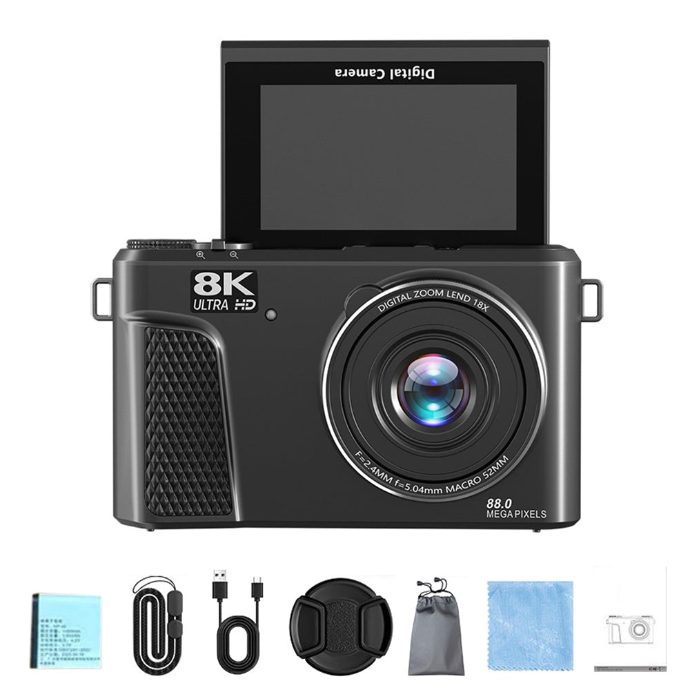 8K Digital Camera with Flip Screen and Remote Control-Black