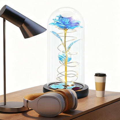 Eternal Rose Night Light in Glass Dome with LED for Bedroom Home Decor Blue