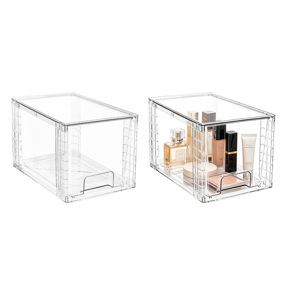 2Pcs Stackable Clear Makeup Organizer Drawer -M Size