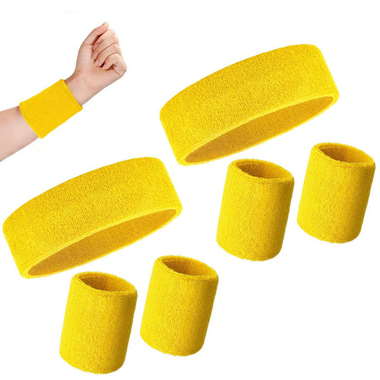 6Pcs Set Sweatbands Sports Headband Wristbands for Sport Tennis Badminton Yoga Yellow