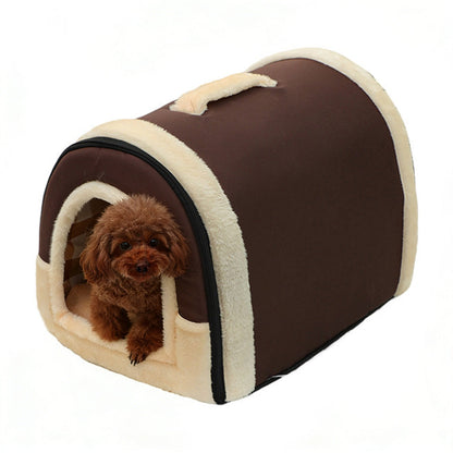 Pet Dog House Kennel Soft Bed Cave Cat Puppy Warm Cushion Brown