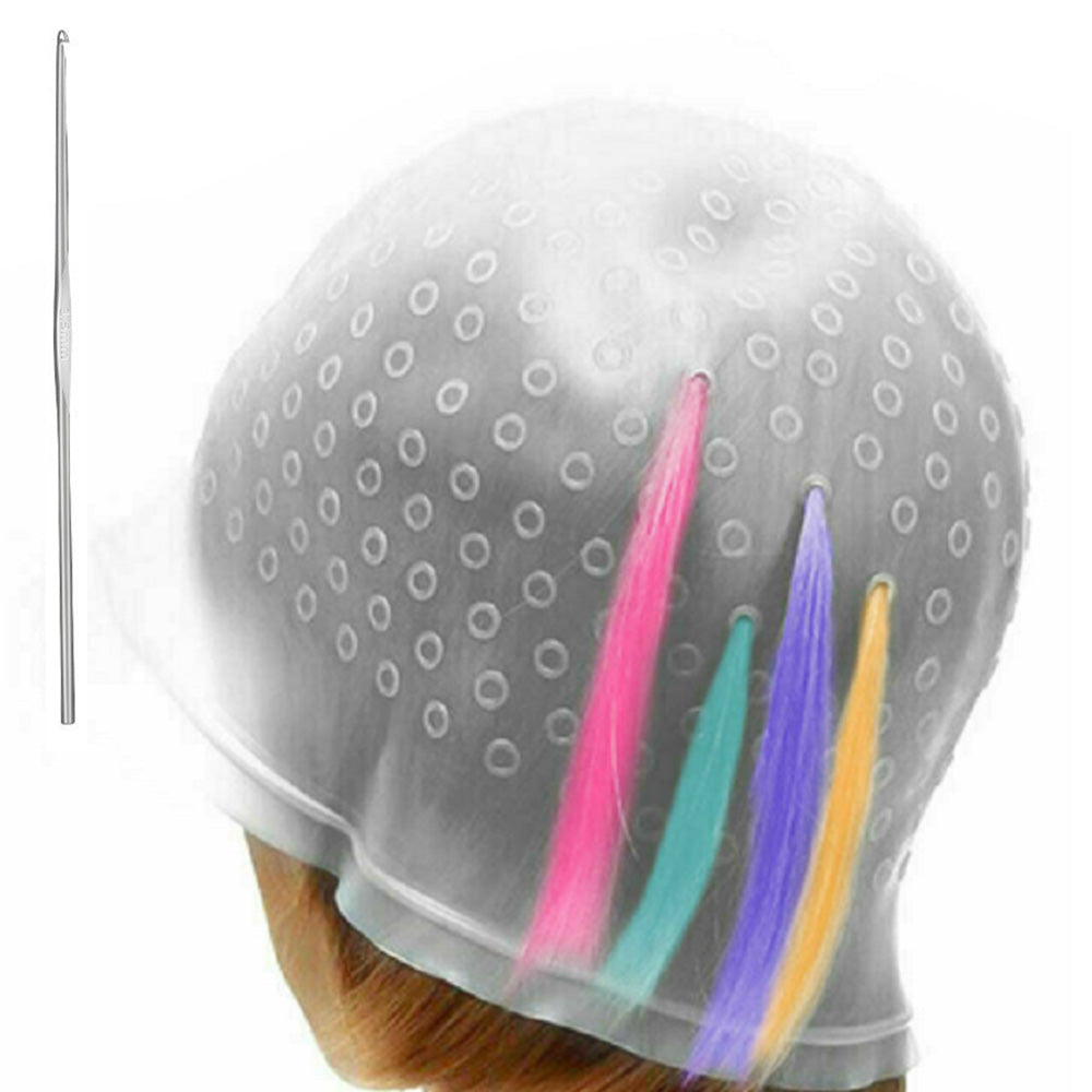 Reusable Silicone Hair Highlighting Cap with Stainless Steel Hook-White