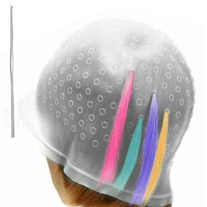 Reusable Silicone Hair Highlighting Cap with Stainless Steel Hook-White