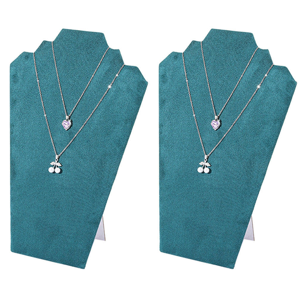 2Pcs Foldable Flannel Necklace Jewelry Bust Display Stands-Dark Green