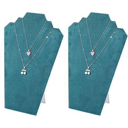 2Pcs Foldable Flannel Necklace Jewelry Bust Display Stands-Dark Green