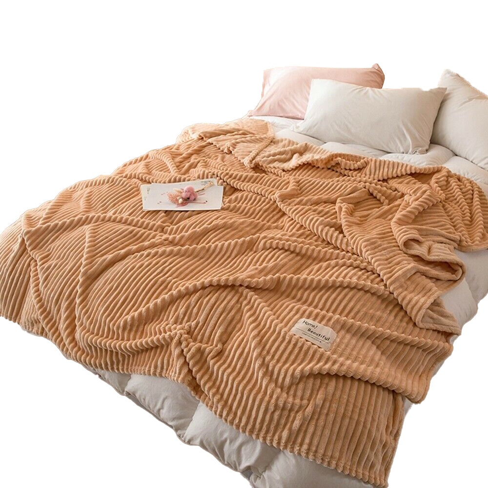Solid Soft Stripe Pattern Throw Blanket Nap Blanket Sofa Bedding Blanket for All Season Khaki