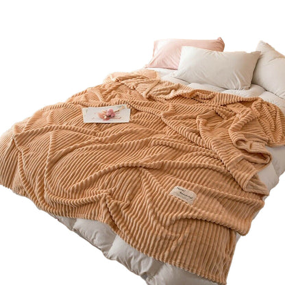 Solid Soft Stripe Pattern Throw Blanket Nap Blanket Sofa Bedding Blanket for All Season Khaki