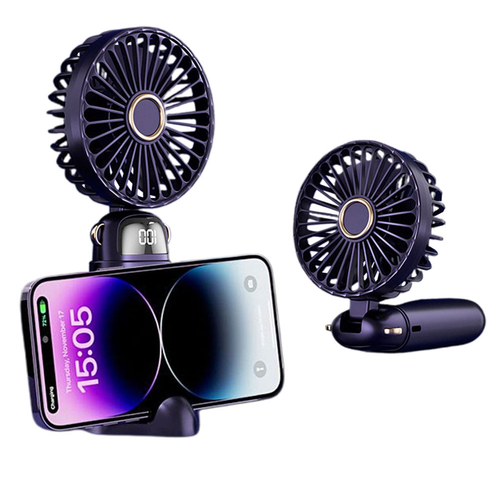 Portable Handheld Fan with LED Display 5-Speed Cooling Hand Fan Foldable for Outdoor Travel Camping Blue