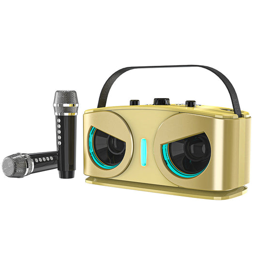 Wireless Bluetooth Karaoke Speaker with 2 Microphone Home KTV Set Gold