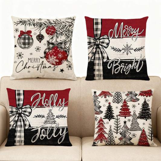 Set of 4 Christmas Pillow Covers Decorative Throw Covers for Sofa Home Decor Style 3
